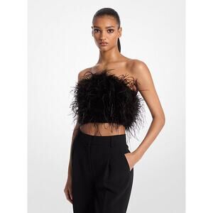 NWT Michael Kors Feather Embellished Crepe Strapless Tube Top Black Women's XS